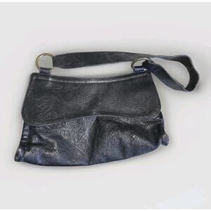 Nancy Bacich Womens Leather Floral Textures‎ Shoulder Handbag Black Brass VTG